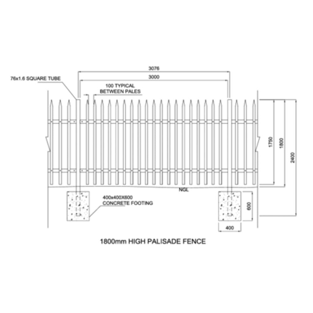 Palisade Fence Panel (3000mm x 1150mm) sketch