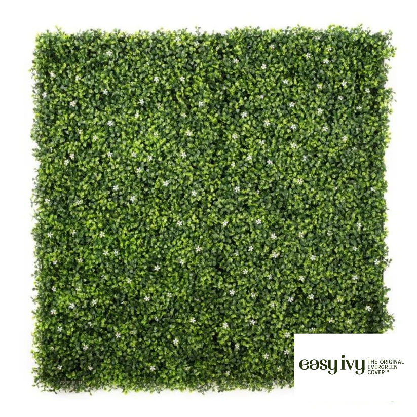 EasyIvy Green Buxus with Flowers (1m x 1m) | Artificial Foliage Panels