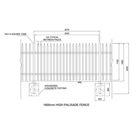 Palisade Fence Post (Height - 1.8m) sketch - Shop Online | shop.betafence.co.za